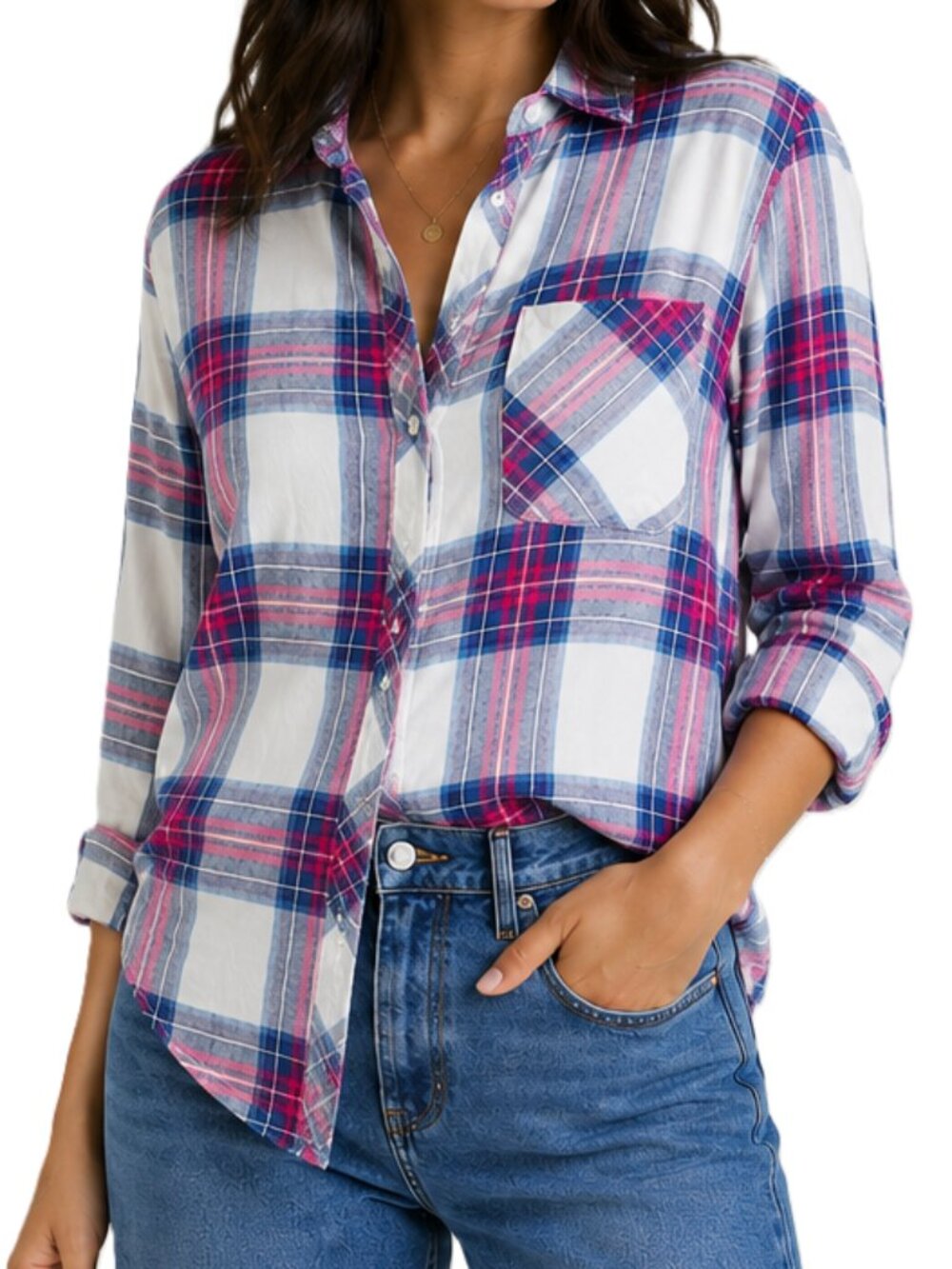 ✨New✨Rails Hunter White Denim Berry Red Blue Pink PLAID FLANNEL Long Sleeve Soft